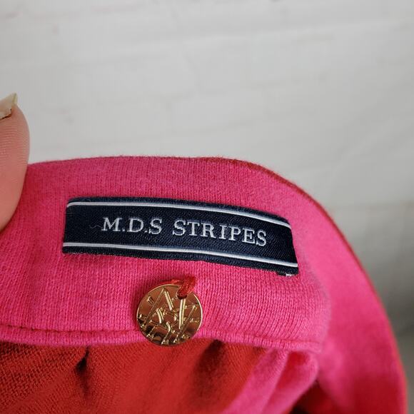 MDS Stripes Knit Tiered Button Front Maxi Skirt Size 2/M Pink Red Cotton Pockets - Picture 9 of 14
